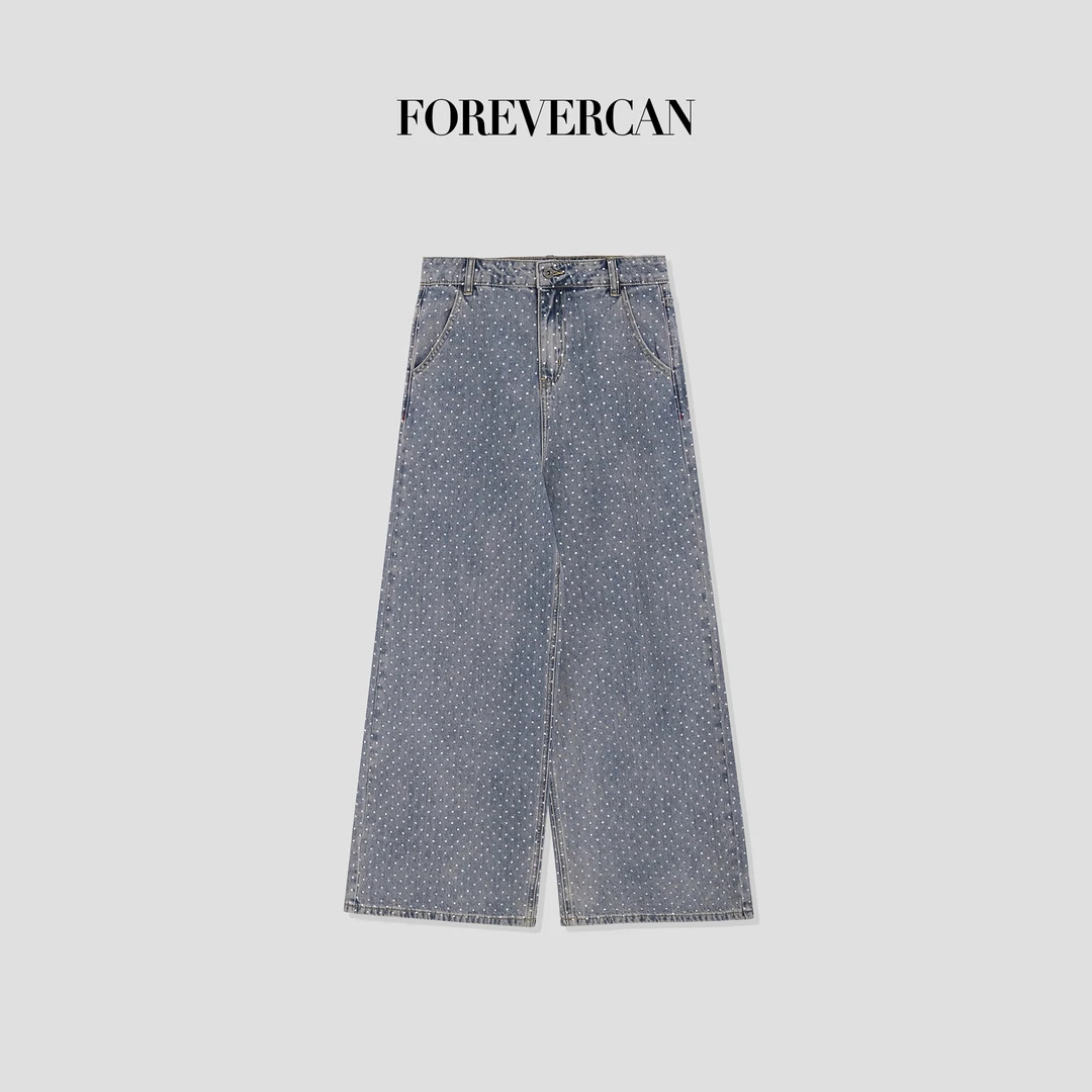FOREVERCAN“灵魂牛仔”重磅满布施华洛烫钻阔腿牛仔长裤 SP19163