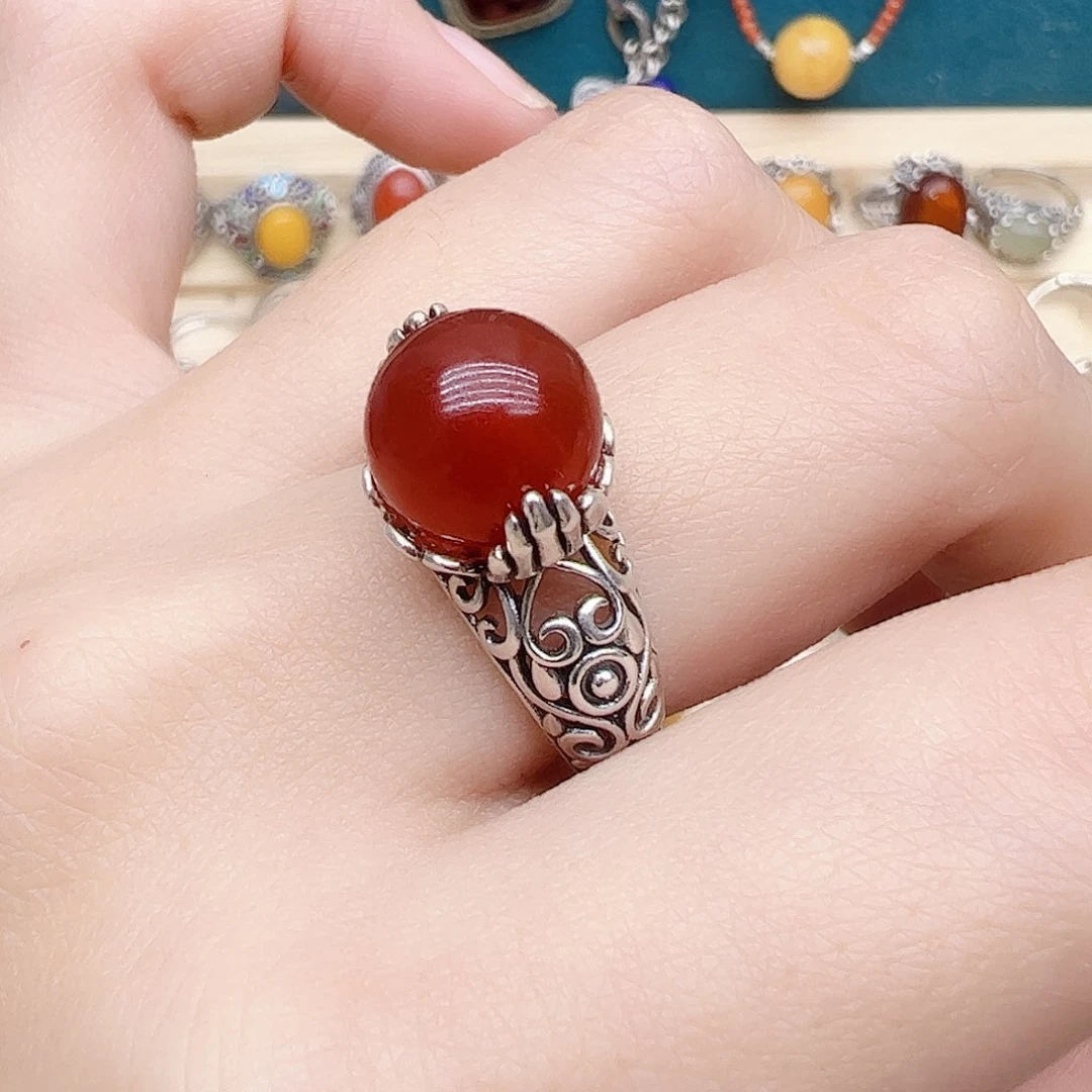 玛瑙/玉髓戒指银S925镶嵌