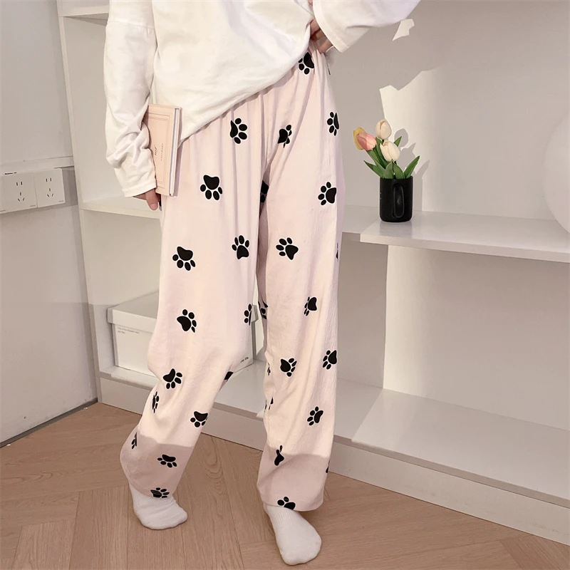 云朵棉单条长裤女春秋季睡衣可外穿宽松居家睡裤卡通直筒百搭韩版