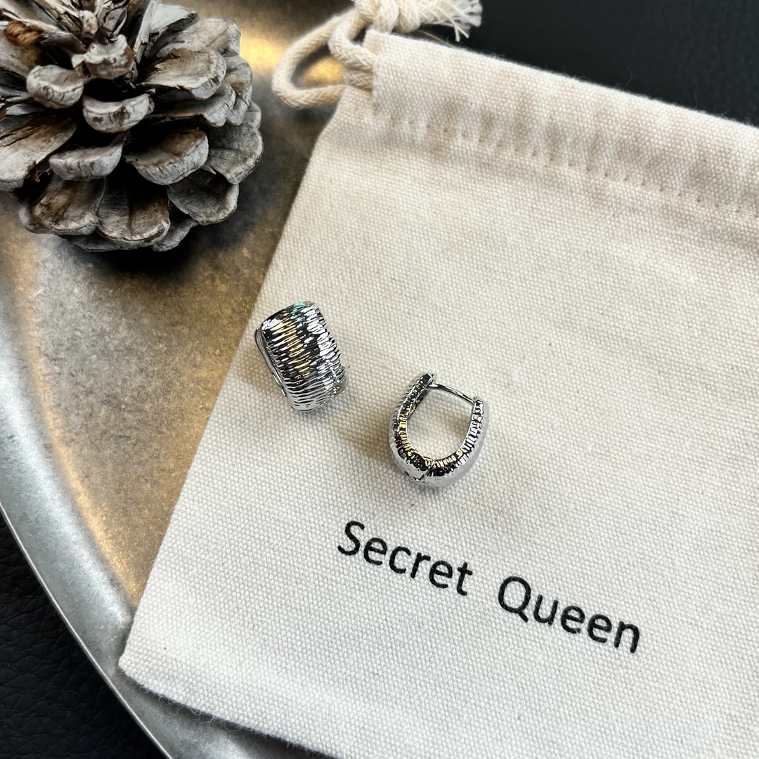 铜合金耳饰 小众设计银色U型纹理耳环AH204