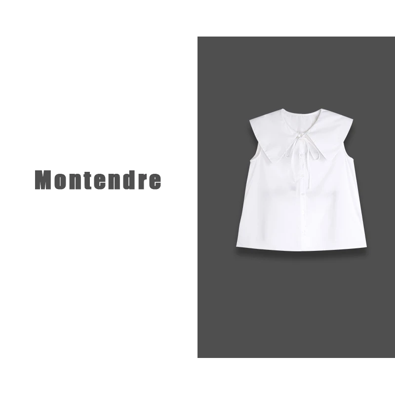 【TaKuMi】日系品牌 M 夏季上新 减龄大翻领蝴蝶结气质无袖衬衫