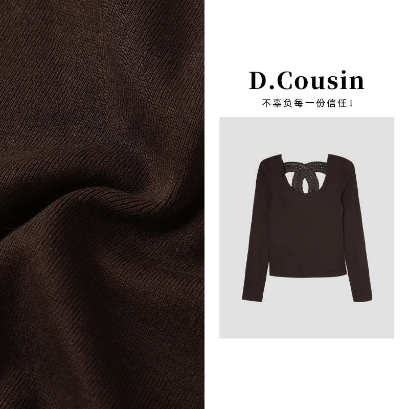 D.cousin 【晚枫落叶】蕾丝镂空设计简约小象恤经典显瘦恤 7477