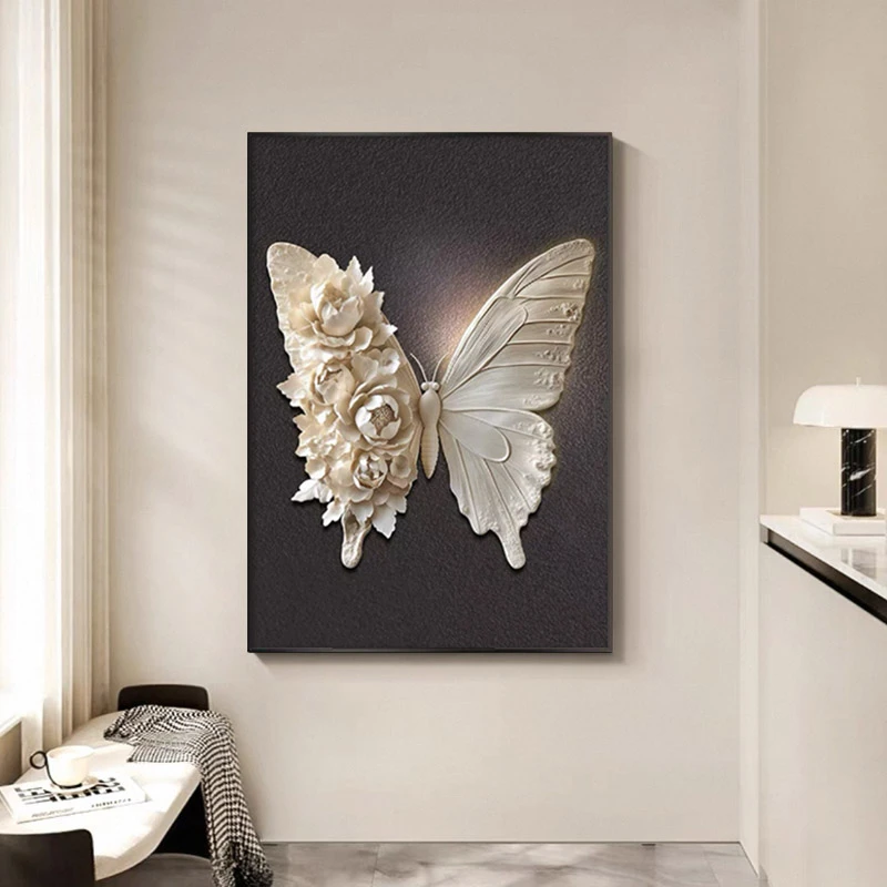 C032黑白蝴蝶高级感玄关装饰画客厅沙发背景墙走廊过道挂画捡漏