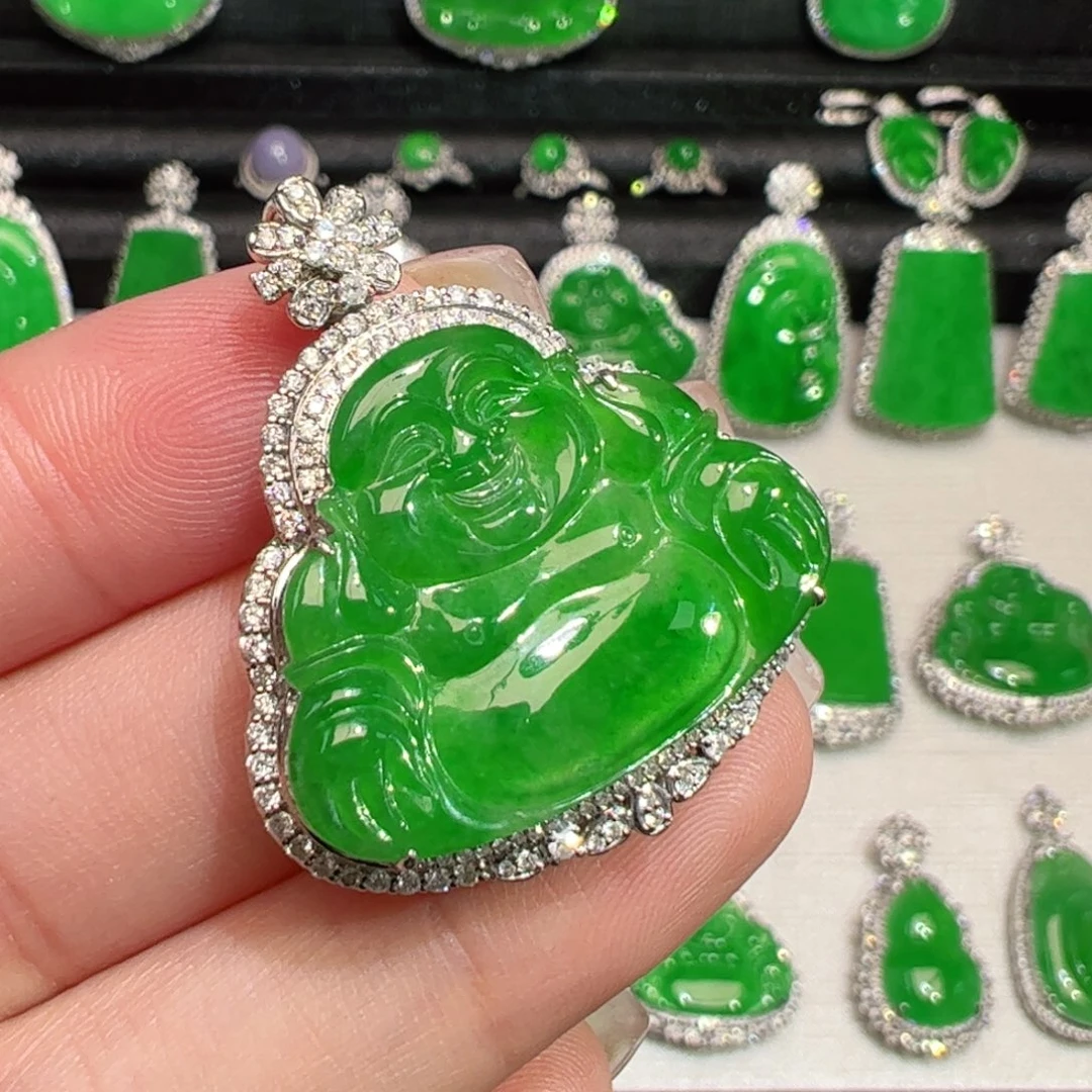 翡翠18K金镶嵌吊坠(不含链)