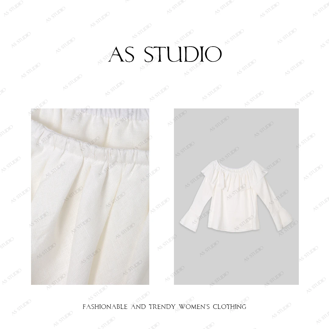 【AS爱丽丝】25新优雅风抽褶气质荷叶边一字领露肩衬衫AS25CSY4236