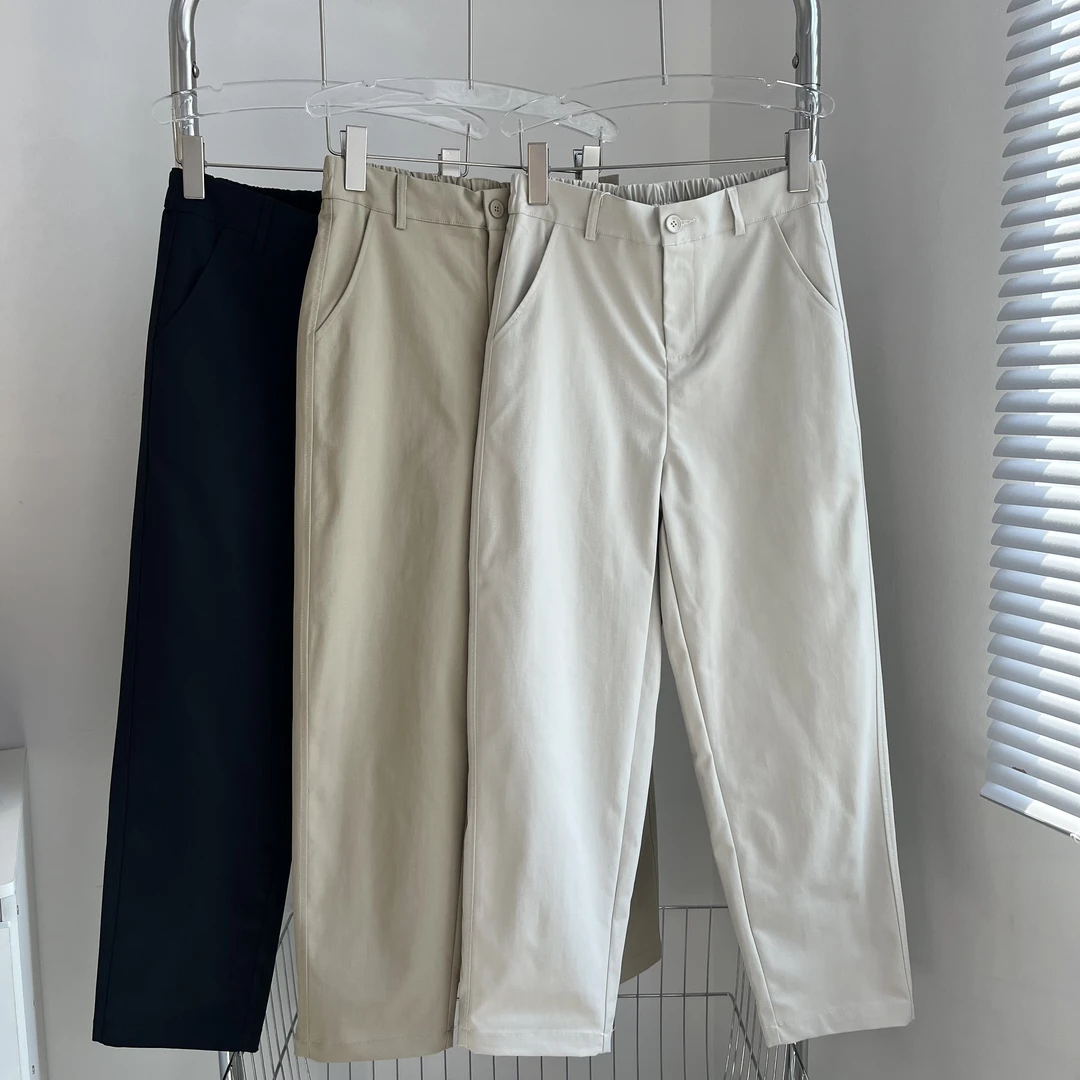 日系烟管裤～简约韩系宽松夏季韩系九分白色百搭通勤直筒裤纯色GG