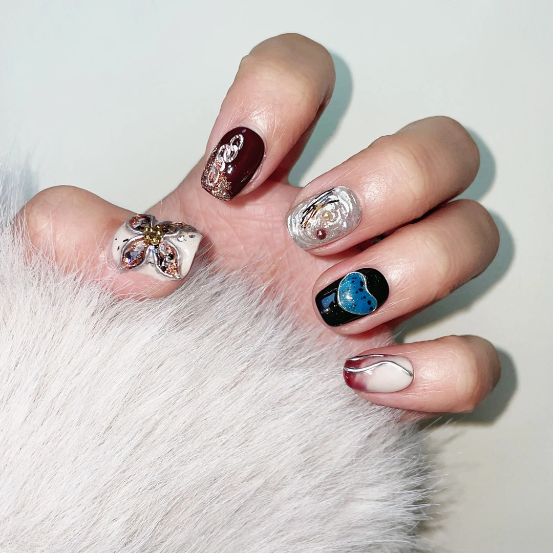 【涩味奶茶】纯手工穿戴甲美甲贴片雕花立体