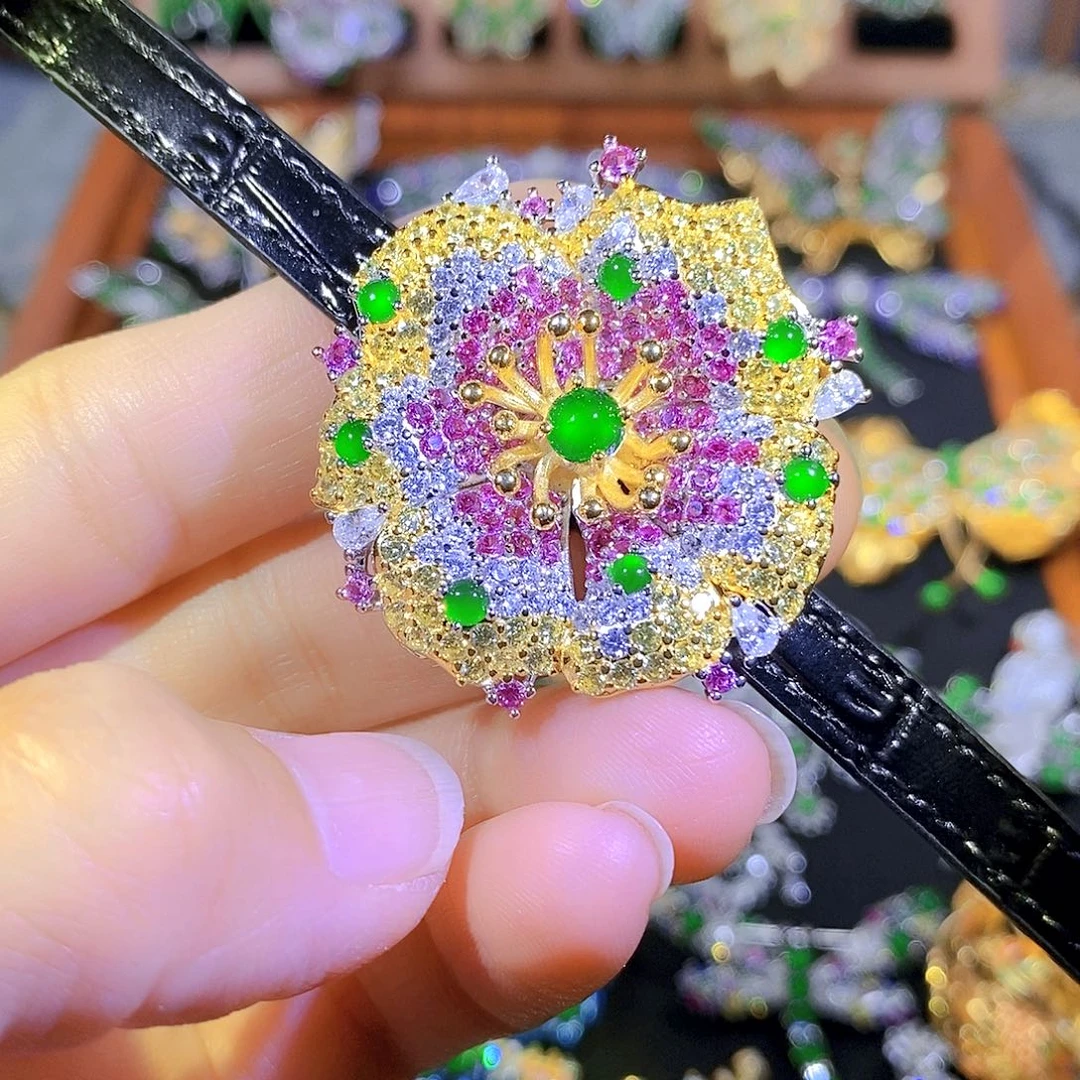 吊坠(不含链)银S925镶嵌翡翠