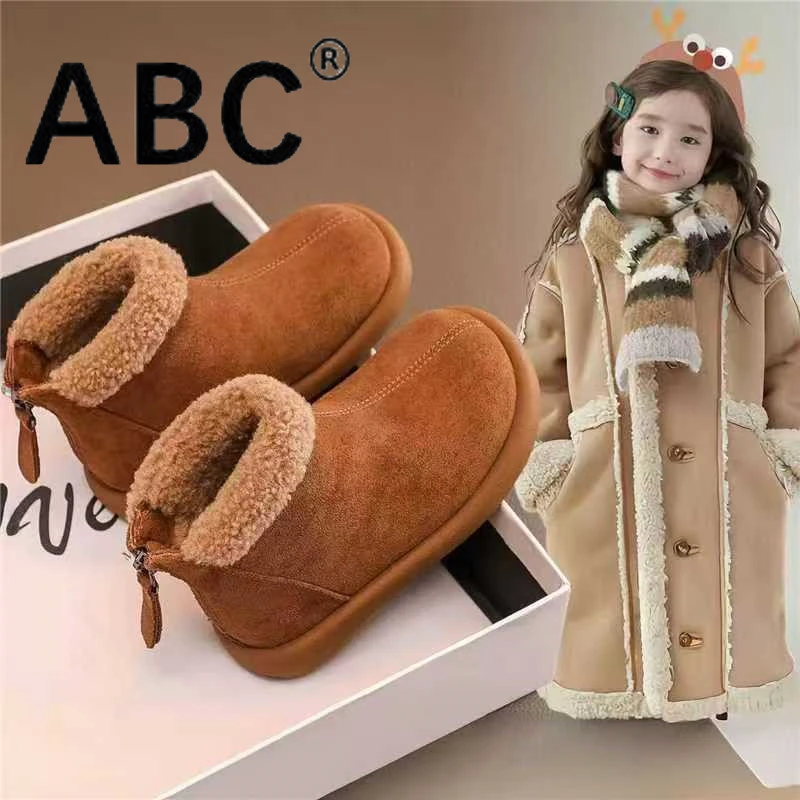2025女童短靴儿童冬季时尚ABC大黄靴男孩马丁靴复古加绒加厚棉靴