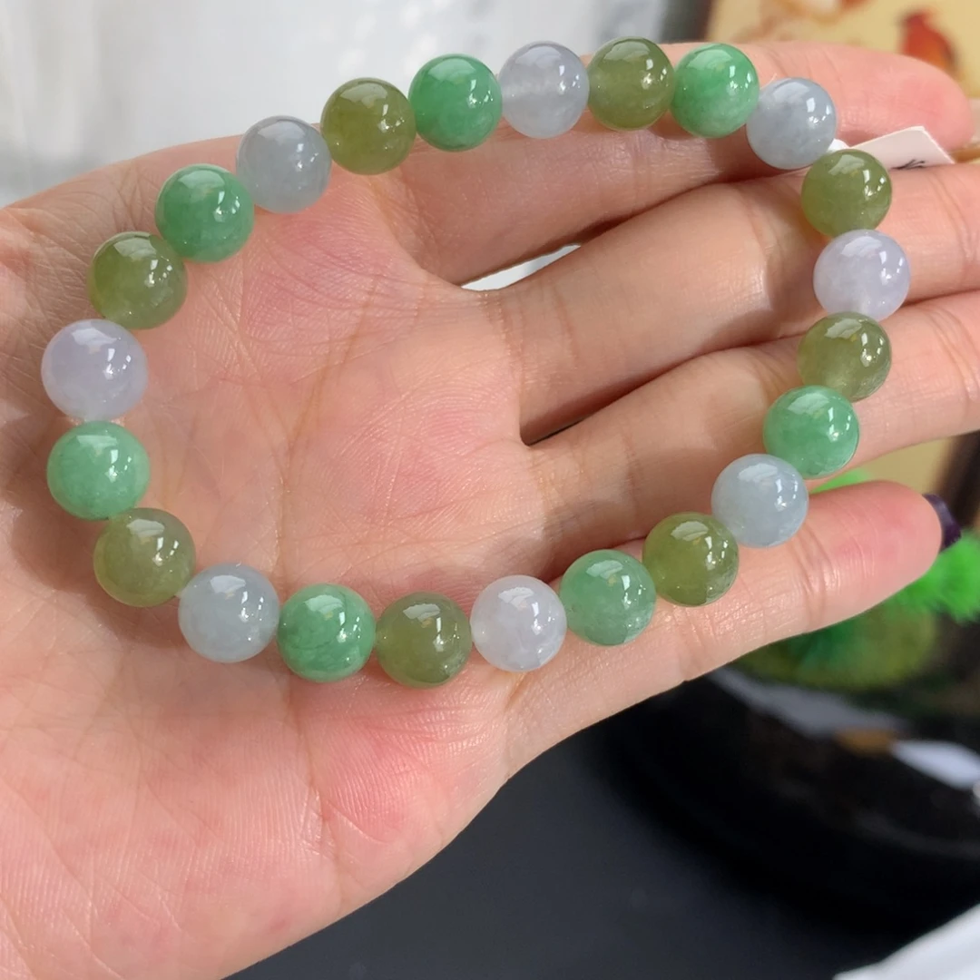 翡翠未镶嵌手串卡8胶润多宝手串