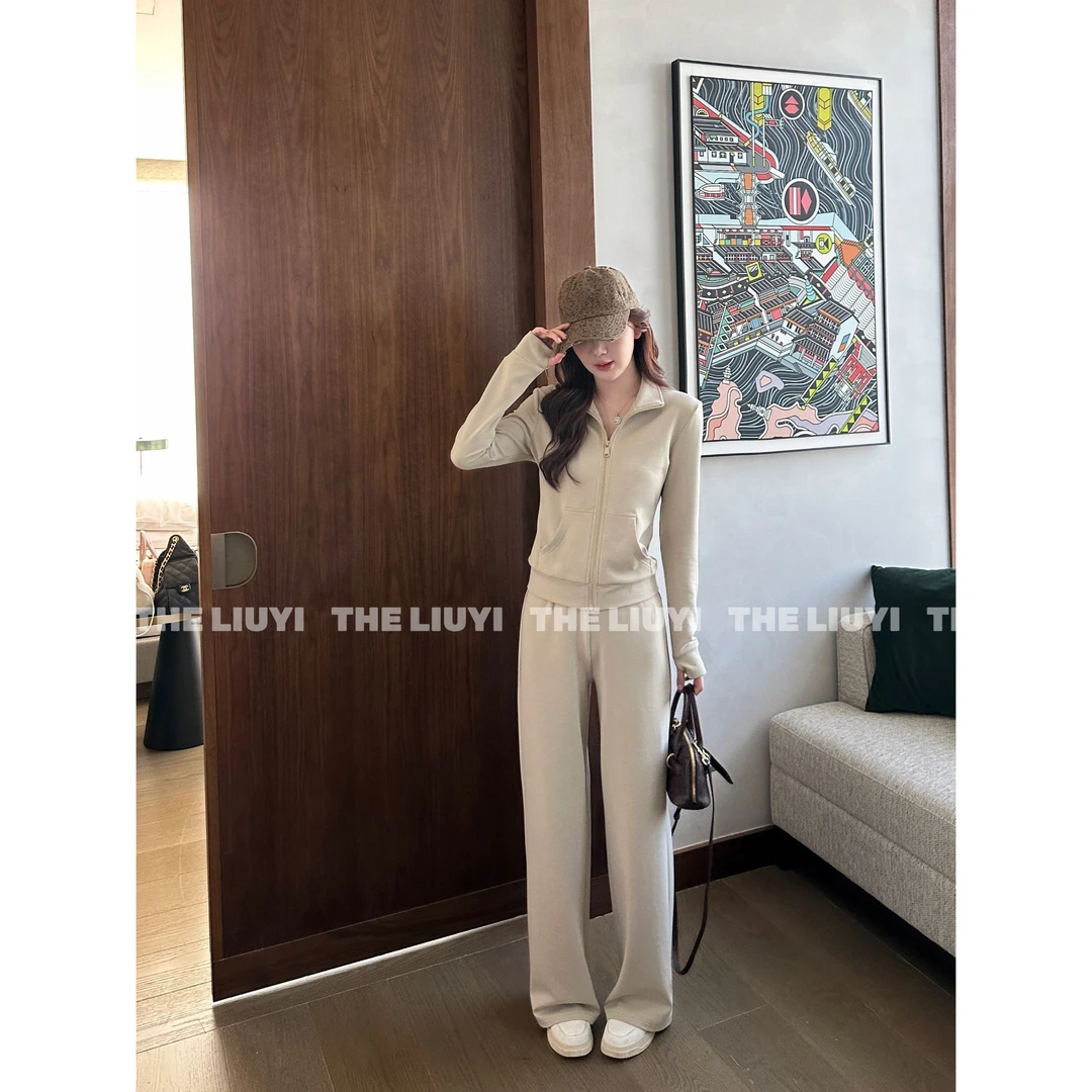 【LIUYI】轻行套装~chao显瘦！暖姜绒休闲舒适两件套套装58312