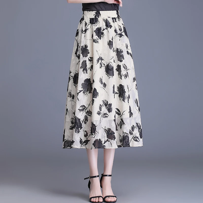 松紧腰半身裙复古碎花A字裙显瘦女裙子2025春夏新款中长款休闲裙