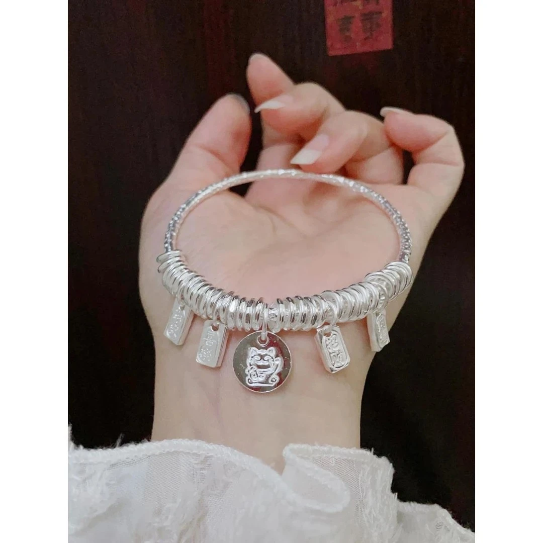 足银手镯 999.9 【24】银串珠盘缠吉言银手镯女平安喜乐招财猫