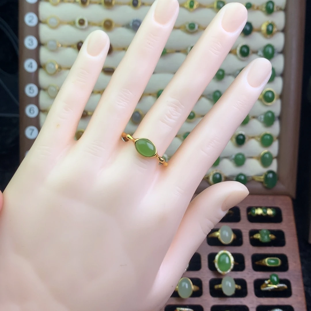 和田玉银S925镀金镶嵌戒指