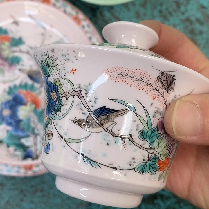 摆件陶红稀土和风两才盖碗