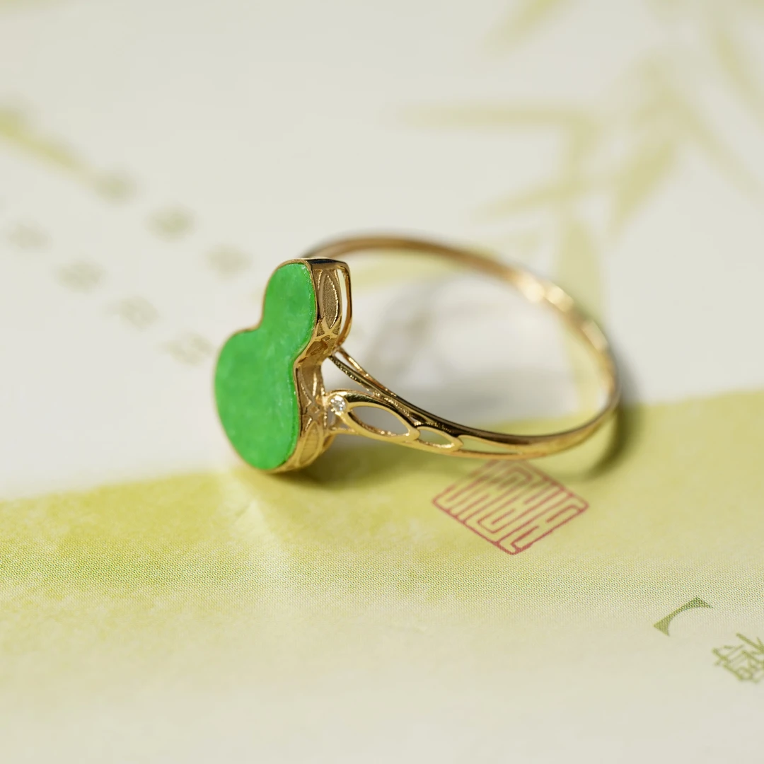 【福禄在手 】18K金天然缅甸A货翡翠戒指-1036