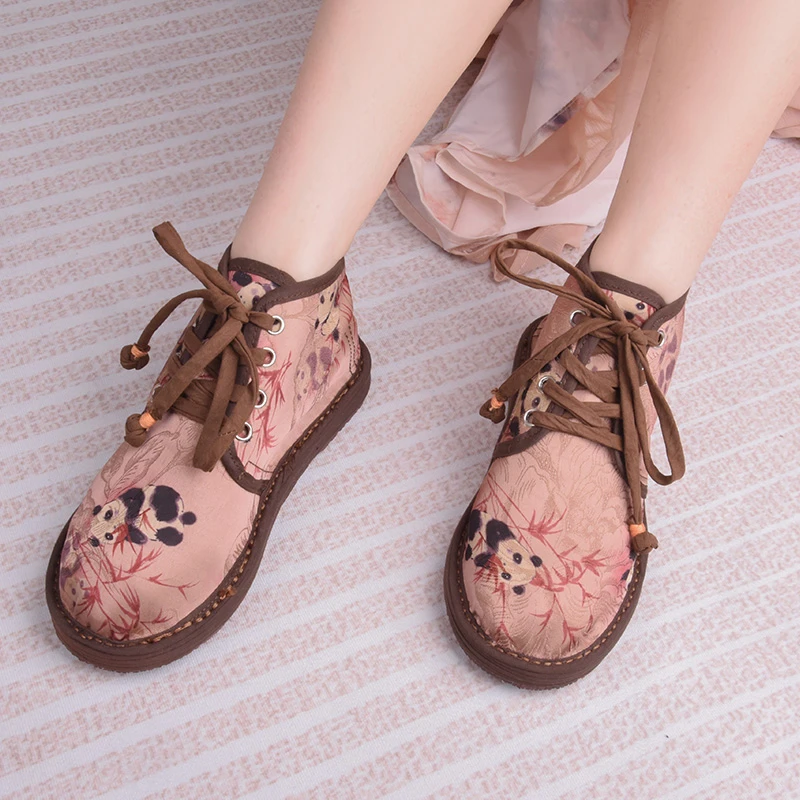 【熊猫-系带高帮棉鞋】手工千层底布鞋保暖时尚老北京布鞋加厚冬季