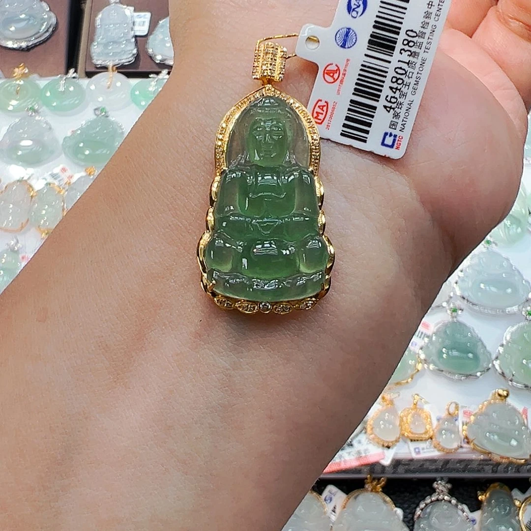 翡翠18K金镶嵌吊坠(不含链)观音
