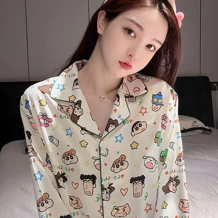 睡衣女款爆款2025新款卡通蜡笔小新长袖薄款春秋季网红套装家居服