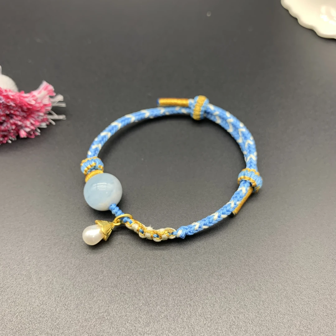 双色设计款【桃花结】➕【海蓝宝】搭配款八股手绳