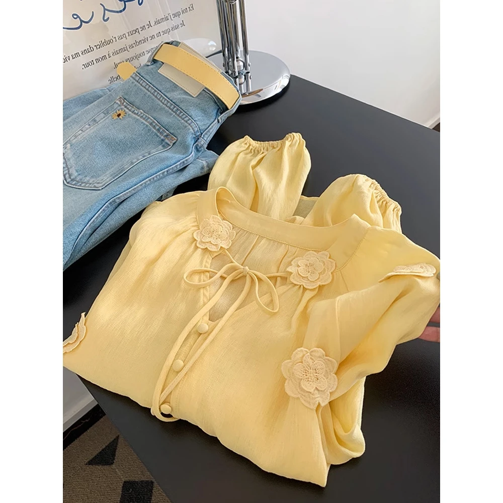 多巴胺黄色衬衫女上衣小个子设计感小众高级感独特超好看漂亮小衫