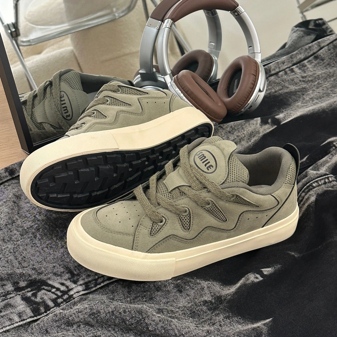 2025新款爆款面包男鞋秋季干净感痞帅美式板鞋百搭小众厚底鞋子男