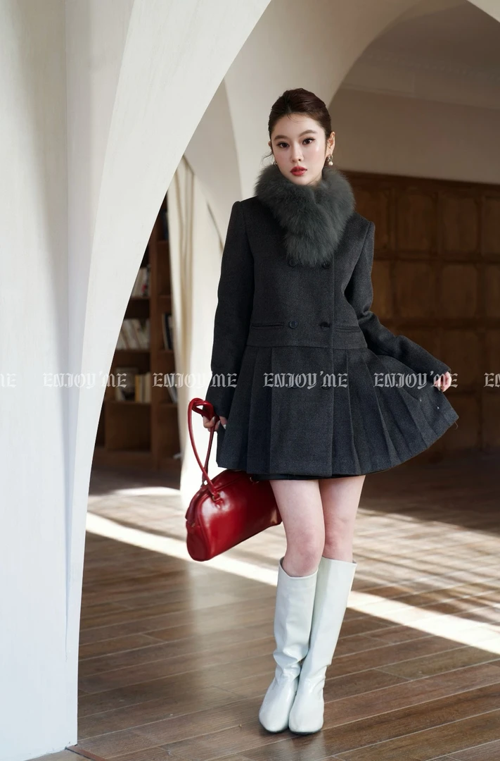 【门店同款】ENJOY冬季漂亮朋友百褶中长款羽荣外套160364487