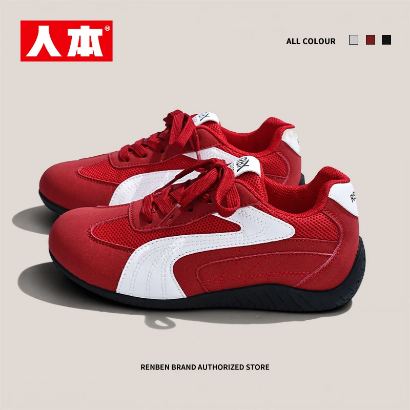 人本透气低帮红色赛车女鞋舒适休闲阿甘鞋休闲百搭内增高德迅鞋子