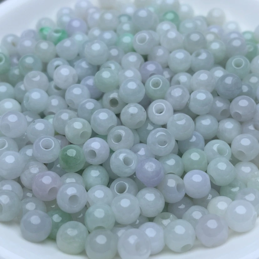 【闪购商品】翡翠手链未镶嵌卡6冰绿白大孔珠100个