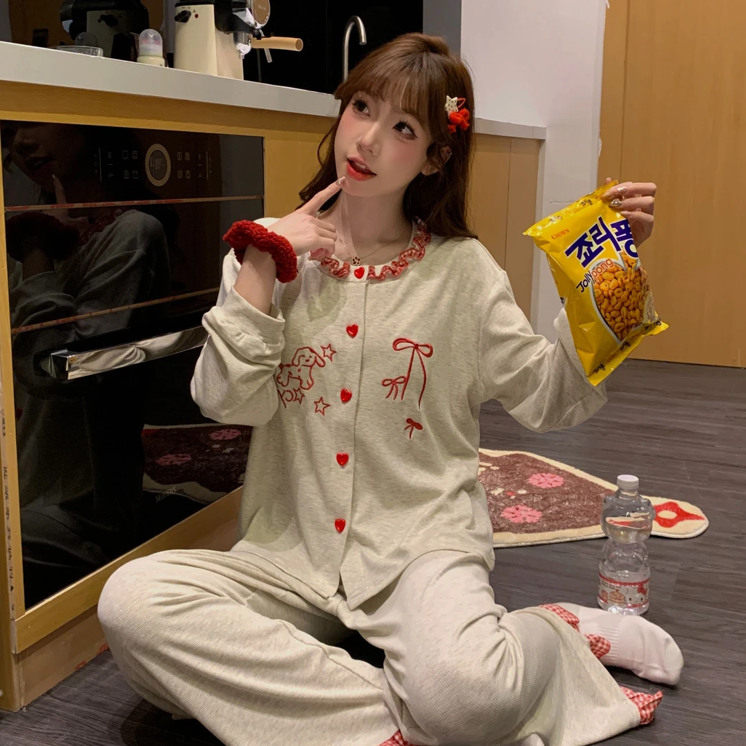 睡衣女春秋季长袖薄款2025年新款卡通休闲简约韩版宽松家居服套装