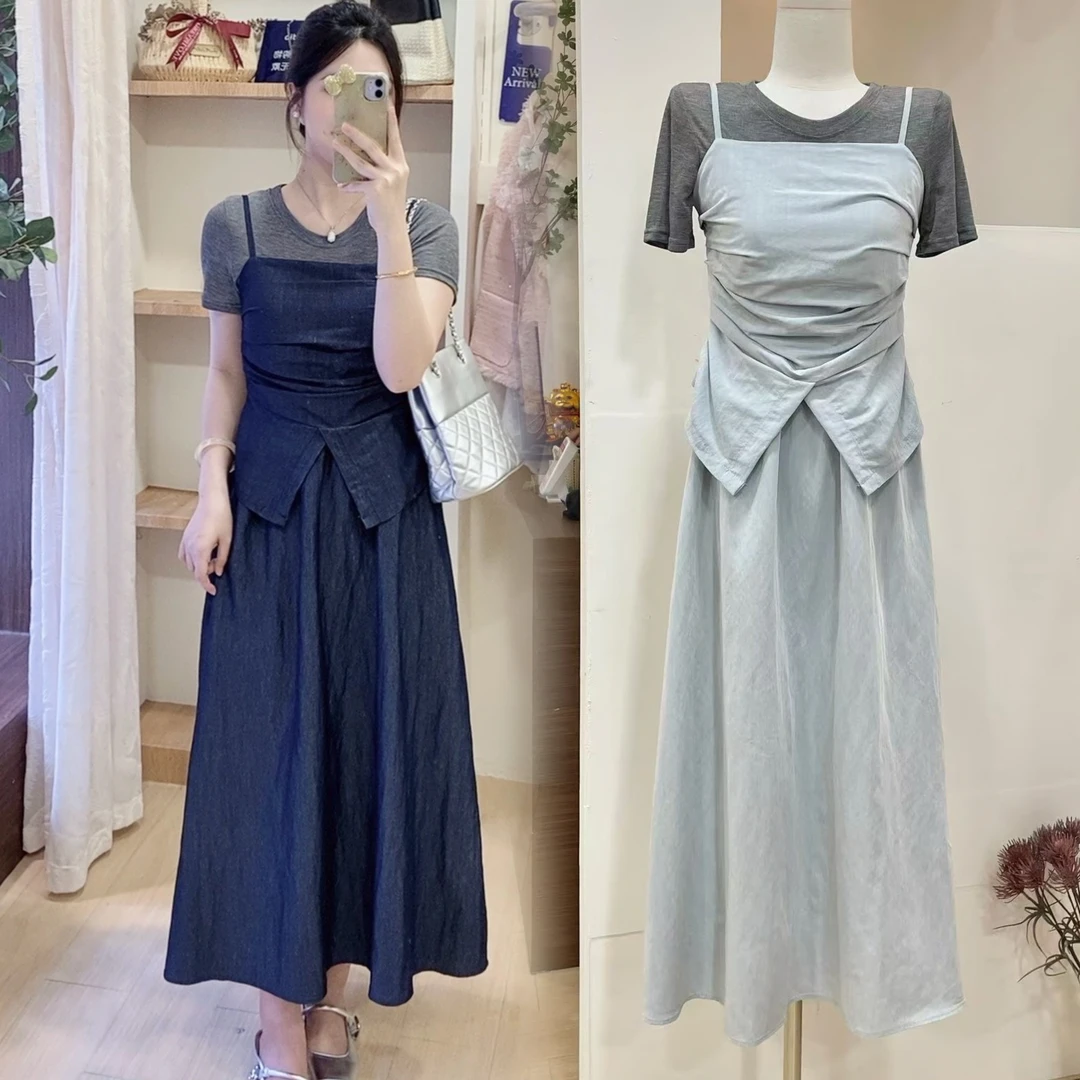 【婷婷家】褶皱收腰显瘦连衣裙两件套