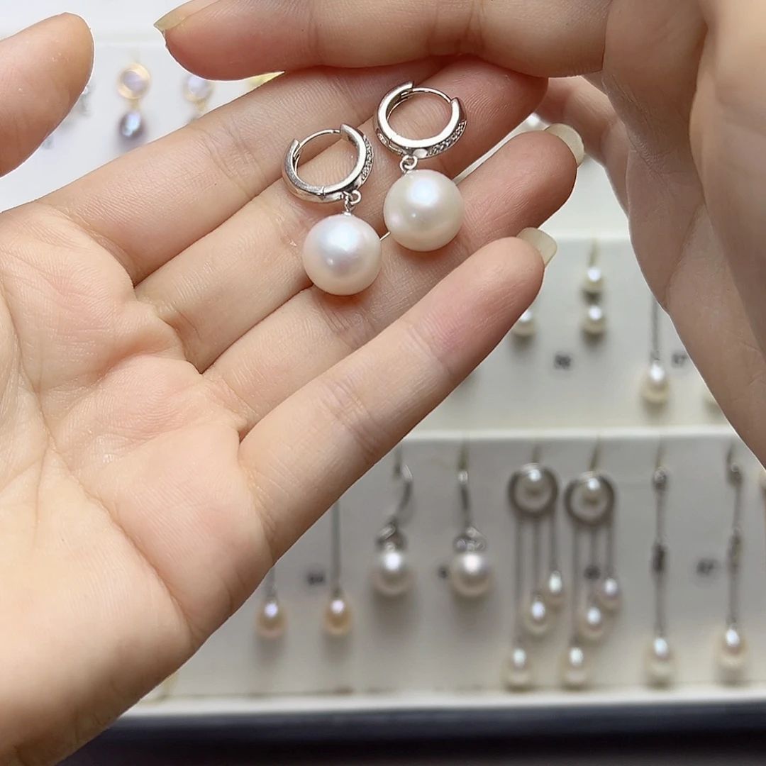 秋***风淡水珍珠耳饰银S925镶嵌