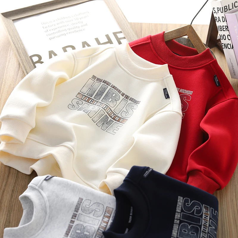 男童加绒卫衣2025秋冬新款儿童潮酷字母印花打底衫加厚保暖套头衫