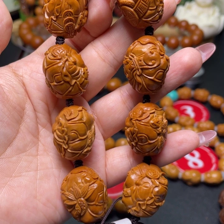 如***意橄榄核手串/手链荷叶财神
