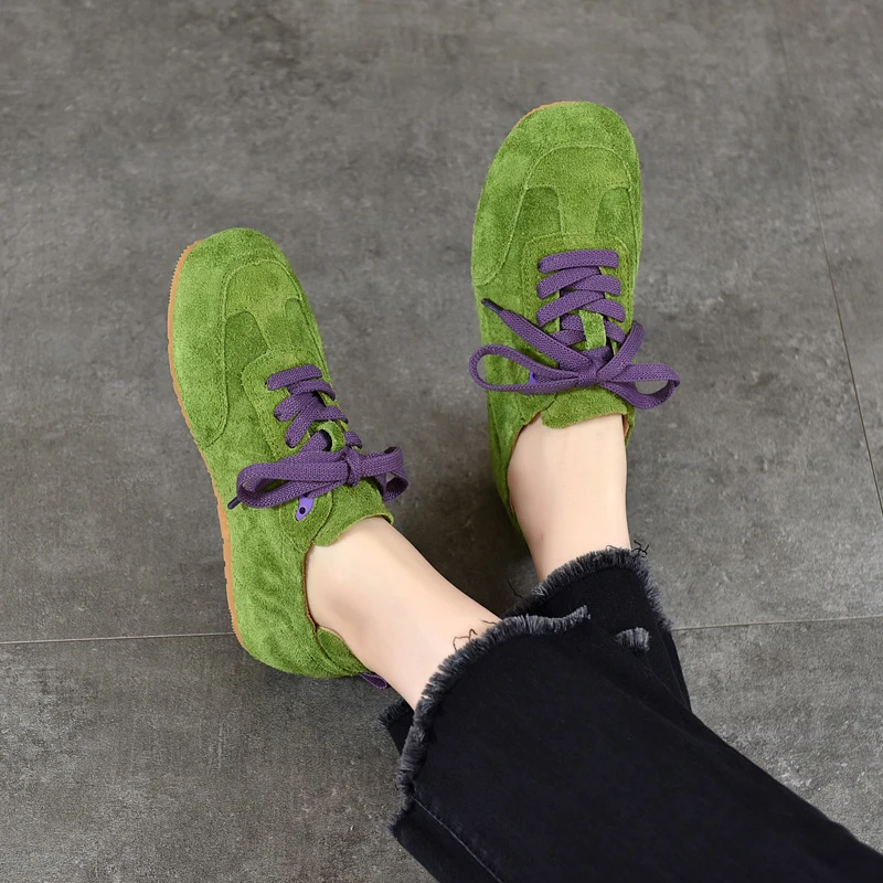 头层牛皮丑萌德训鞋2025年春季新款真皮系带休闲女鞋软底平底单鞋