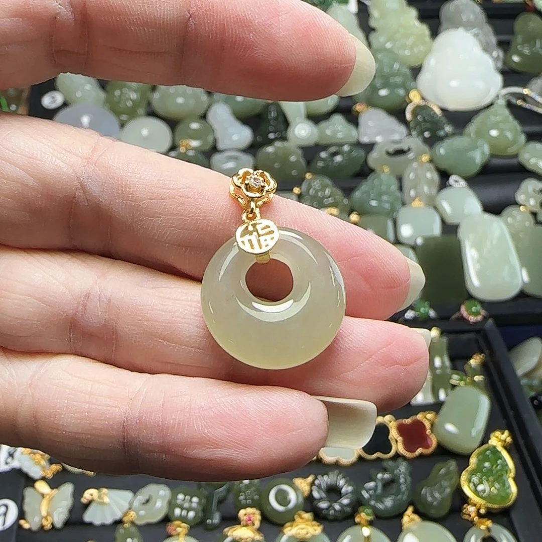 吊坠(不含链)银S925镶嵌和田玉小*子