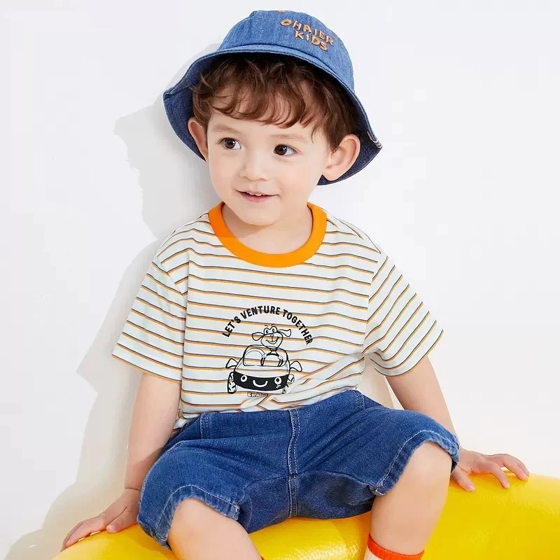 【商场同款】儿童短袖t恤男童条纹打底衫夏装2025新款童装宝宝上衣