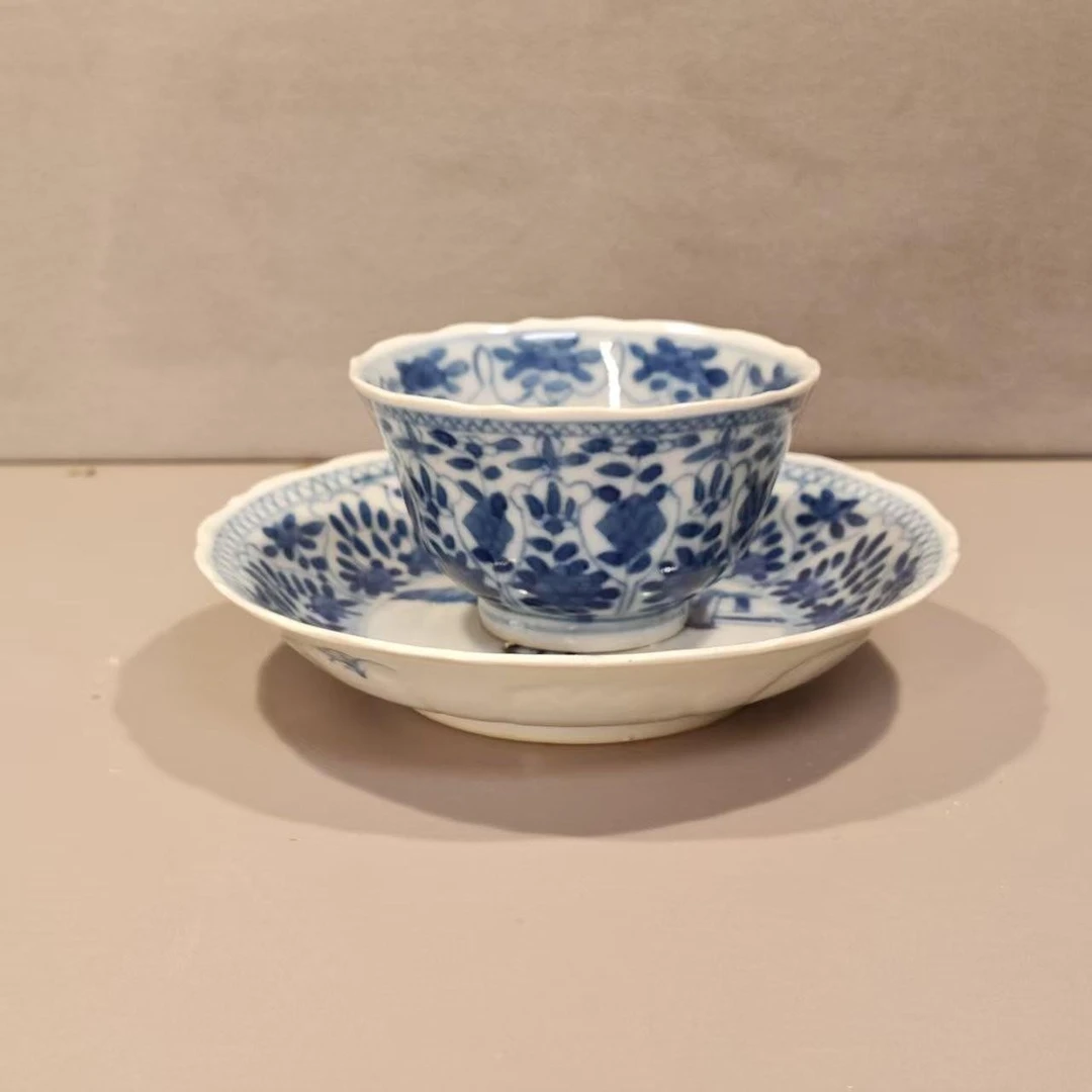 265 清 光绪 青花花卉杯碟套