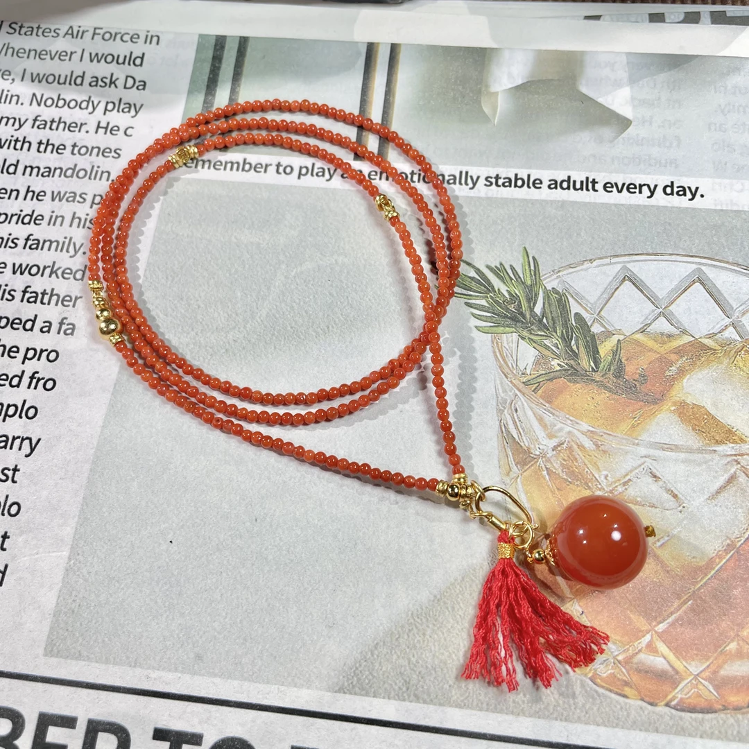 s925川料满色满肉南红毛衣链 5002