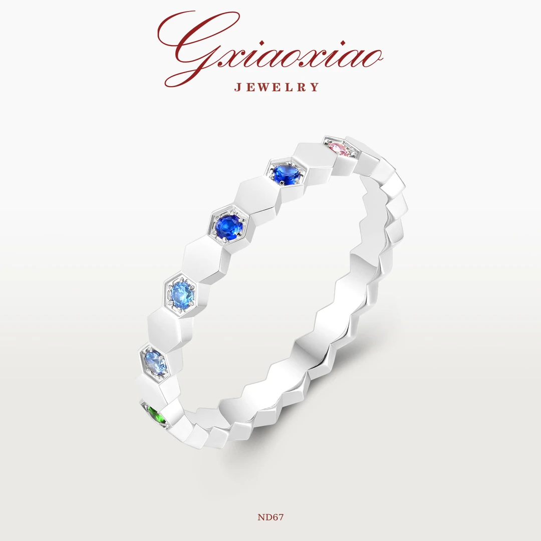 925银 镀K金 法式气质高级感彩色间镶蜂巢戒指 ND67