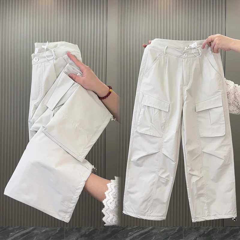 新款春夏薄款工装裤女宽松显瘦高腰速干裤百搭休闲裤哈伦裤九分裤