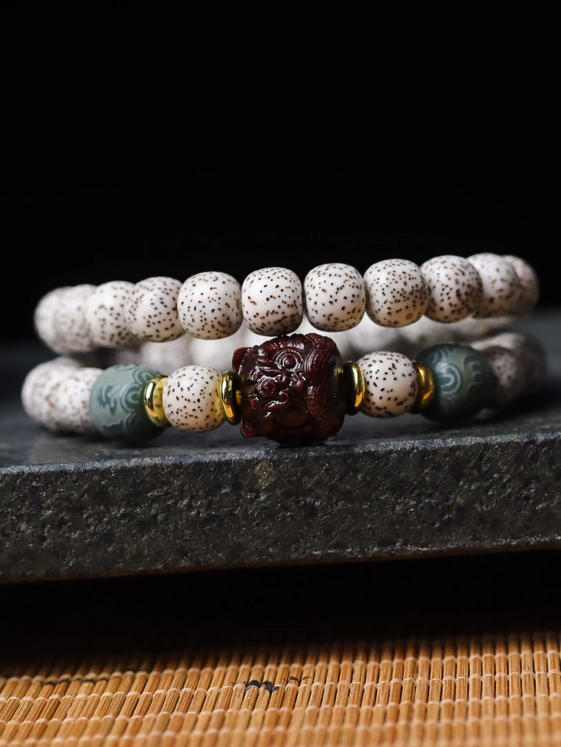 海南原生态星月菩提双圈手持手串念珠原生态高油星月菩提醒狮款