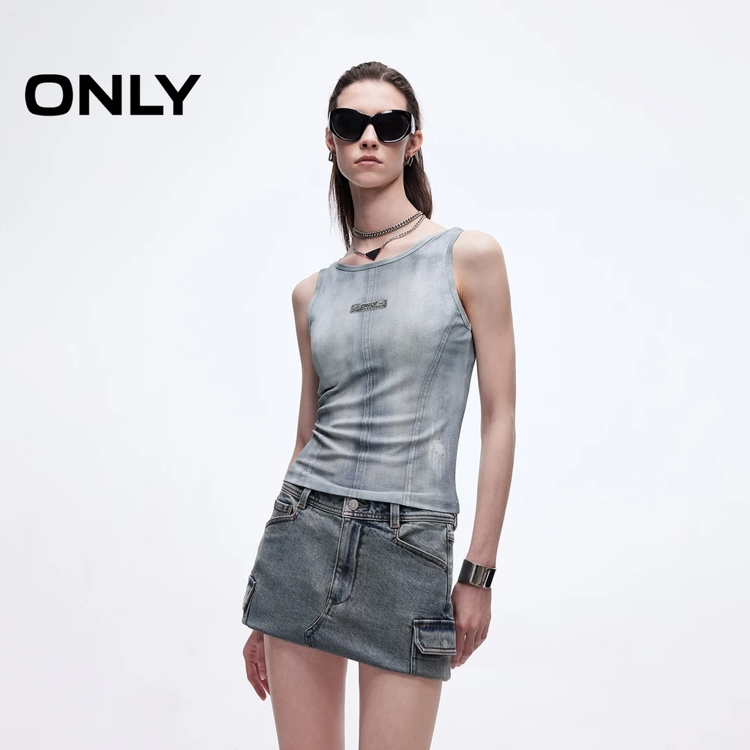 ONLY2025春季新款时髦辣妹风修身圆领无袖背心T恤女|125103003