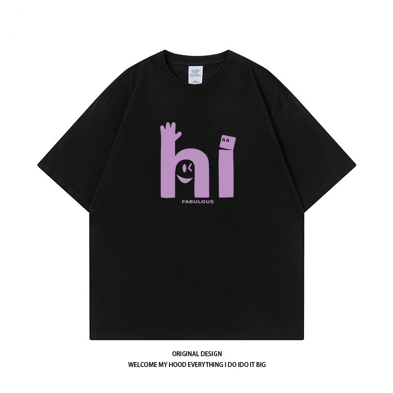 CHRY STUDIO潮牌联名美式复古国潮HI字母短袖T恤男女同款宽松上衣