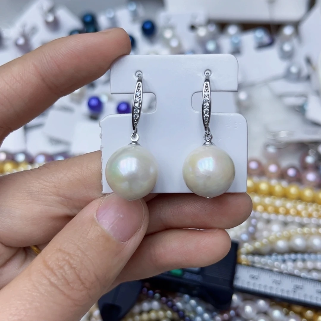 银S925镶嵌淡水珍珠耳饰