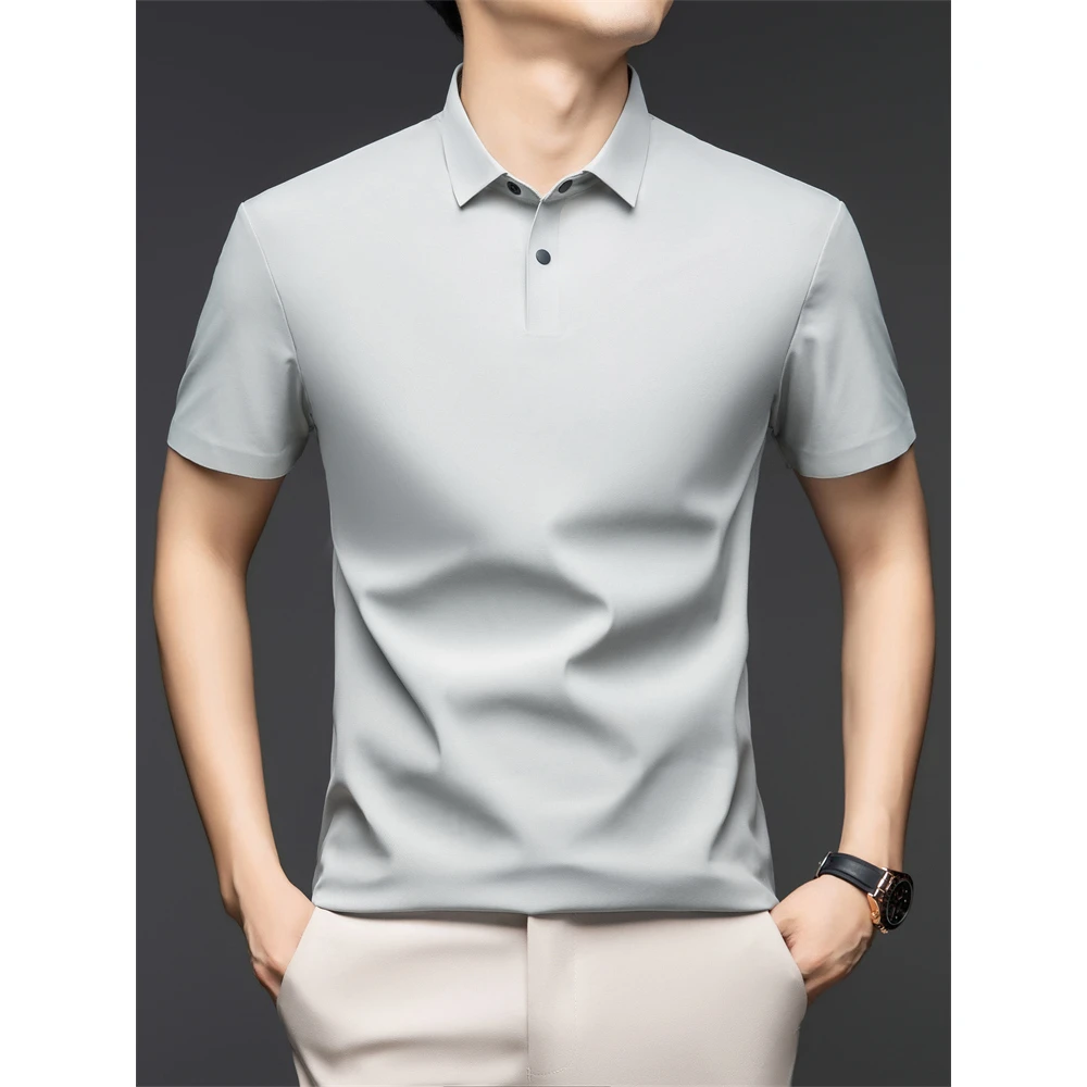 夏季时尚爆款新款冰丝薄款休闲商务纯色翻领短袖无痕POIO衫P909