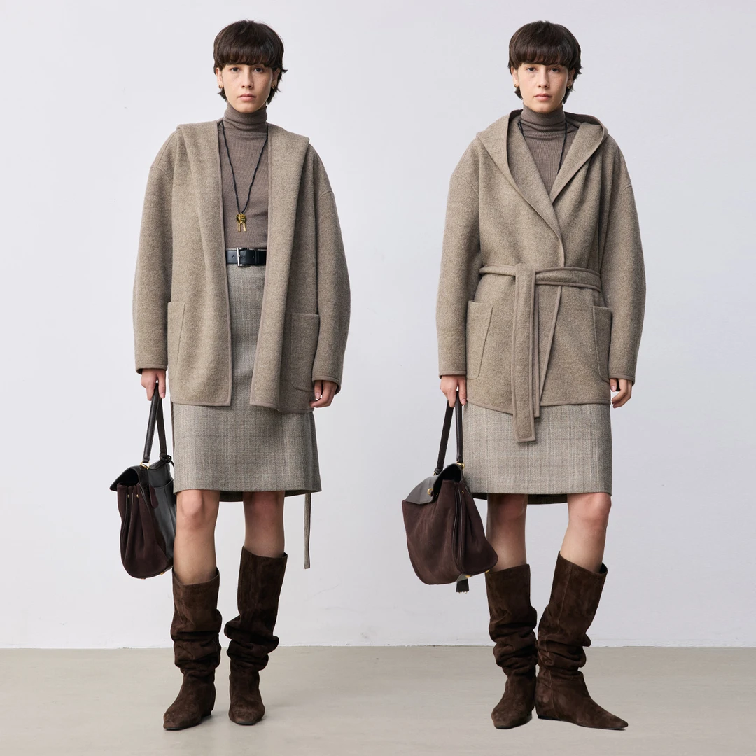 MARIUS“浴袍大衣”松弛廓形气质简约秋冬连帽浴袍短款大衣