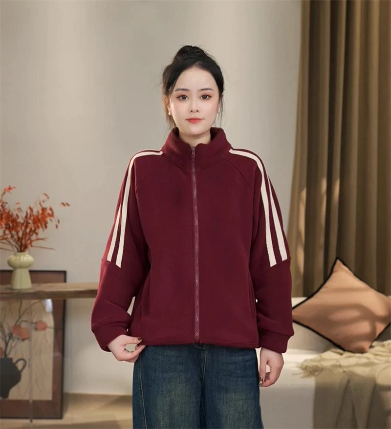 冬季新款加绒加厚时尚休闲运动百搭立领双面澳粒绒保暖开衫外套