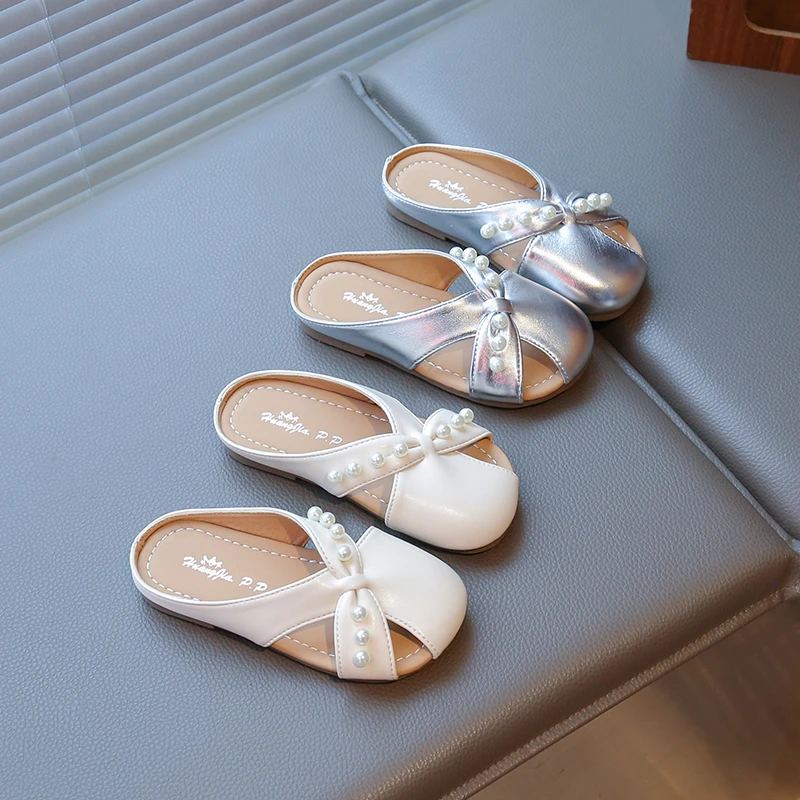 儿童拖鞋2025夏季新款女童时尚公主鞋小女孩珍珠沙滩鞋软底一字拖