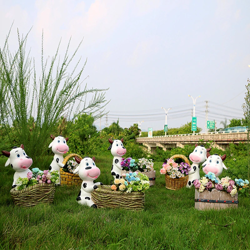 卡通动物奶牛花缸摆件花盆雕塑户外花园林景观幼儿园小品装饰雕塑
